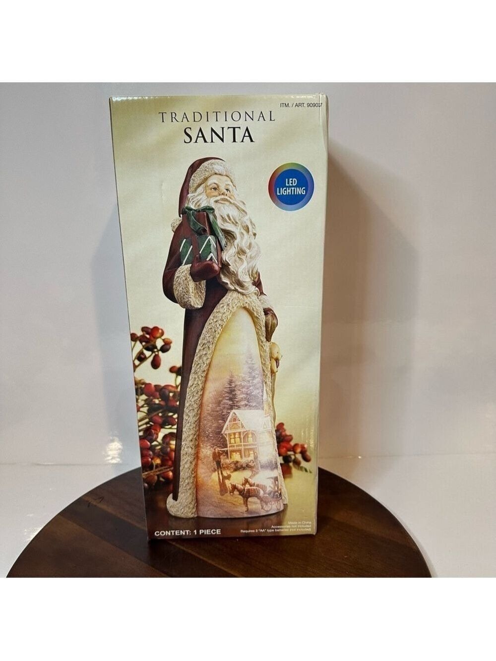 Traditional Santa LED Light-Up Figurine Christmas Decor – New in Box
